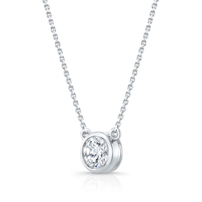 Round (full Cut) Diamond Solitaire Pendant In A 14k White Gold Bezel Centered Setting, 0.55ct. T.w. (hi, Si1-si2)