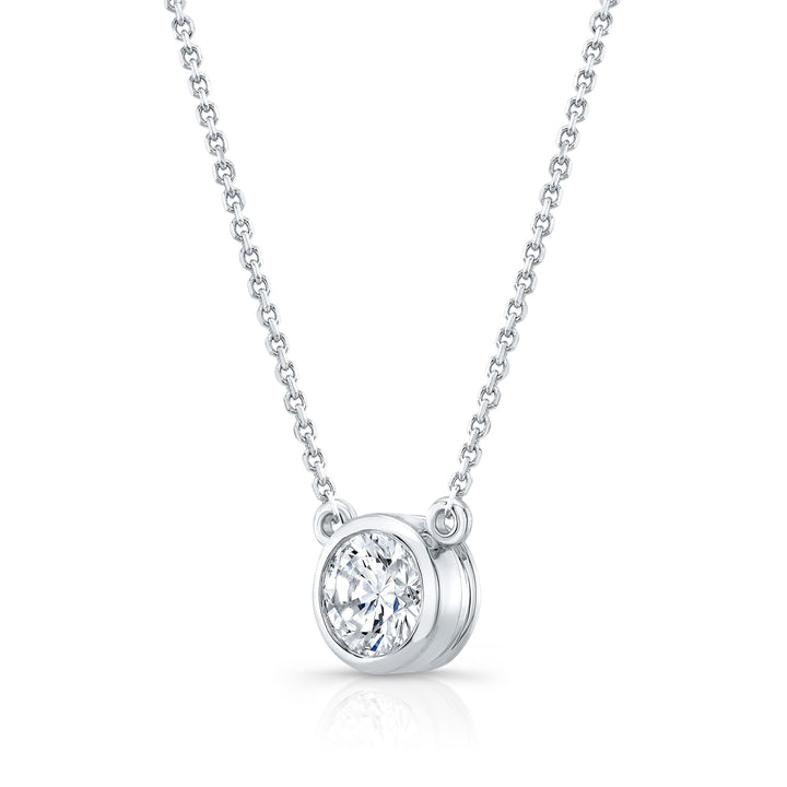 Round (full Cut) Diamond Solitaire Pendant In A 14k White Gold Bezel Centered Setting, 0.25ct. T.w. (hi, Si1-si2)