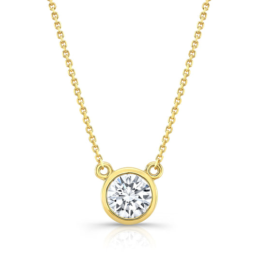 Round (full Cut) Diamond Solitaire Pendant In A 14k Yellow Gold Bezel Centered Setting, 1ct. T.w. (hi, Si1-si2)
