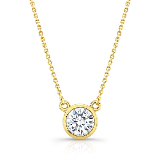 Round (full Cut) Diamond Solitaire Pendant In A 14k Yellow Gold Bezel Centered Setting, 1ct. T.w. (l, Vs2)