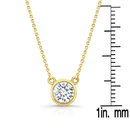 Round (full Cut) Diamond Solitaire Pendant In A 14k Yellow Gold Bezel Centered Setting, 1ct. T.w. (l, Vs2)