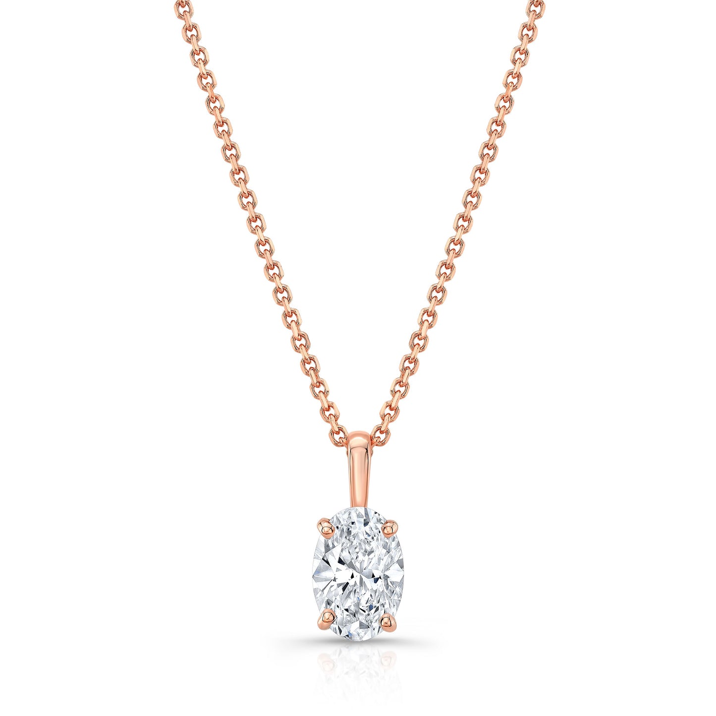 Oval Diamond Solitaire Pendant In A 14k Rose Gold Fleur De Lis Setting, 1.25ct. T.w. (hi, Si1-si2)
