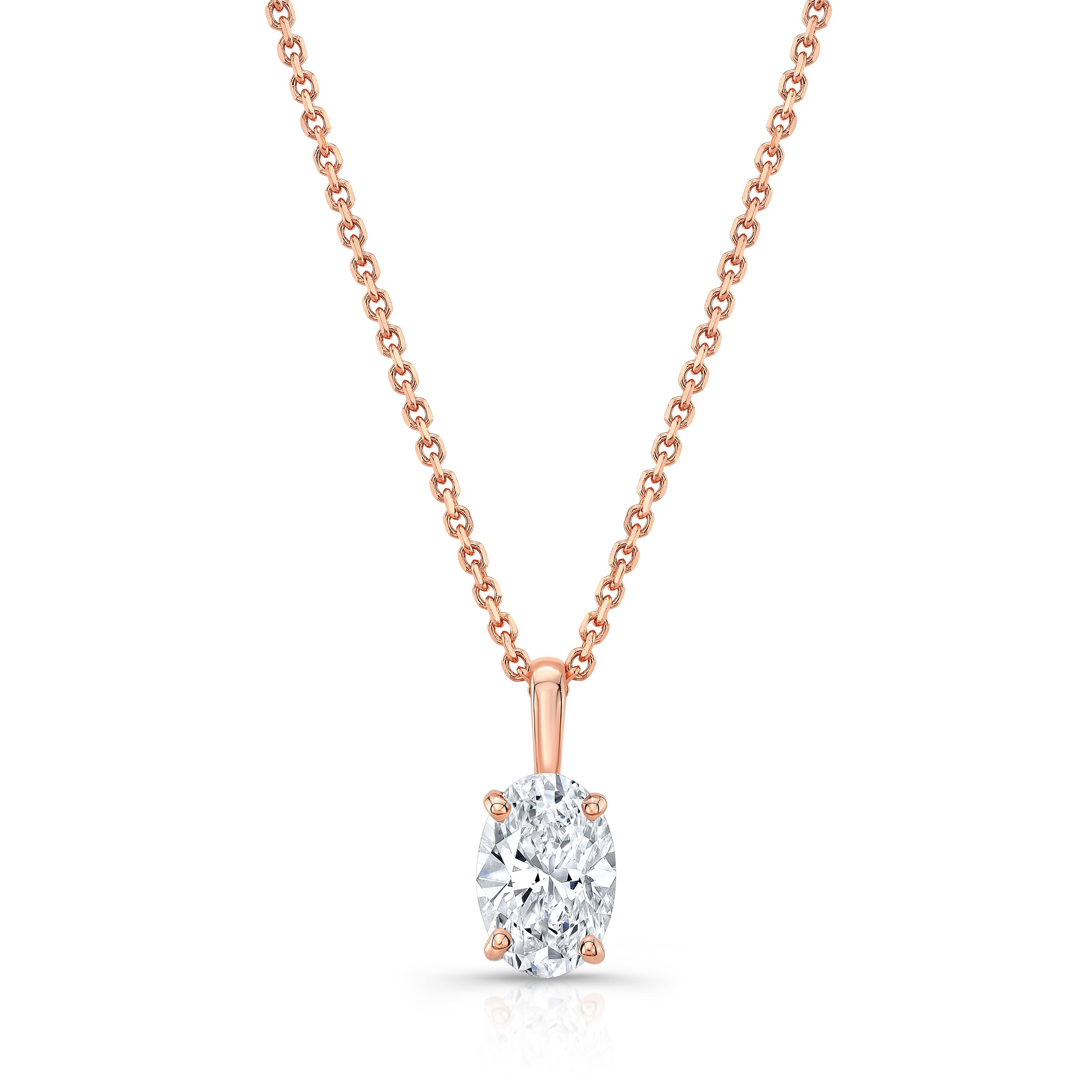 Oval Diamond Solitaire Pendant In A 14k Rose Gold Fleur De Lis Setting, 2ct. T.w. (hi, Si1-si2)