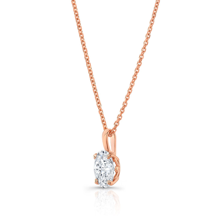 Oval Diamond Solitaire Pendant In A 14k Rose Gold Fleur De Lis Setting, 2ct. T.w. (hi, Si1-si2)