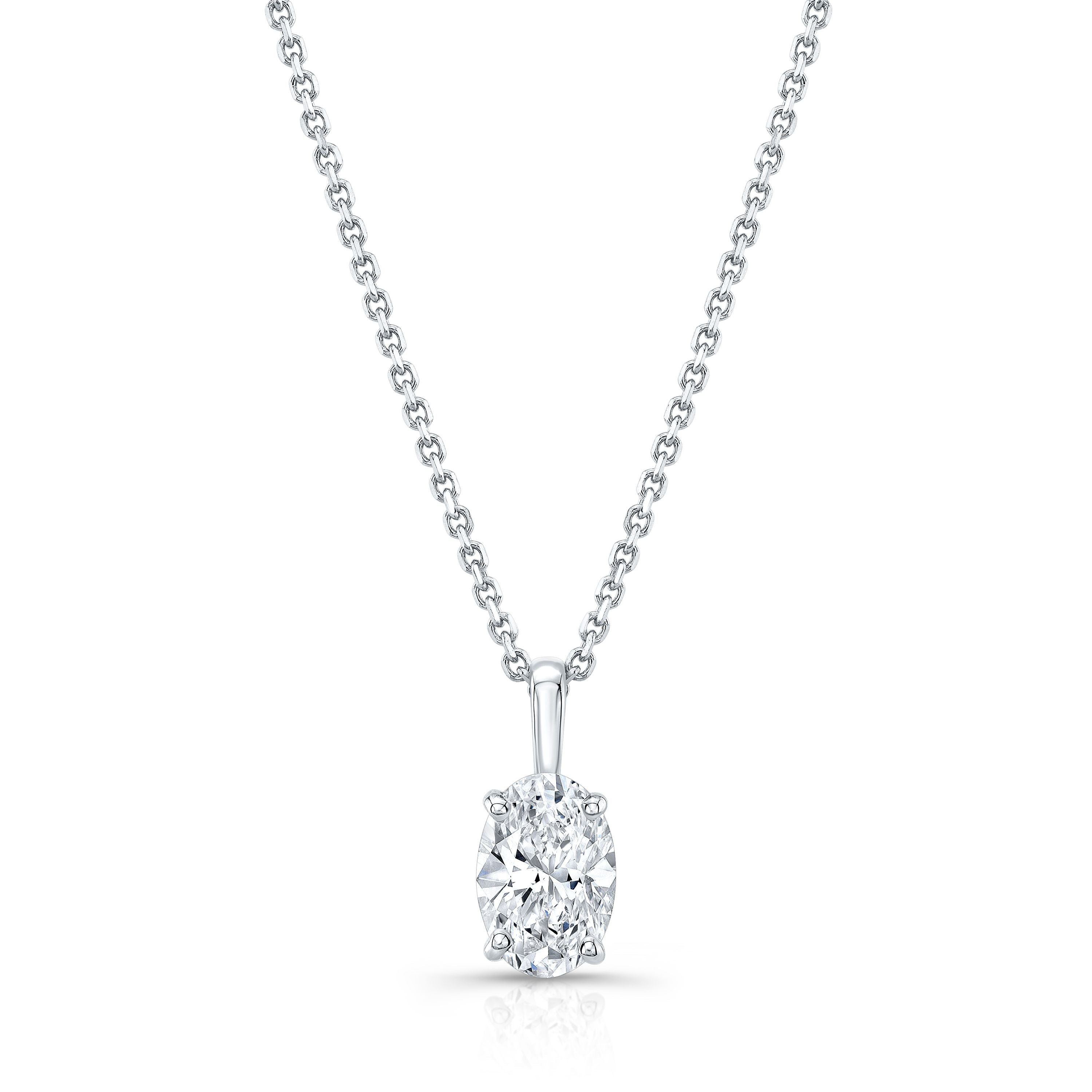 Oval Diamond Solitaire Pendant In A 14k White Gold Fleur De Lis Setting, 0.5ct. T.w. (hi, Si1-si2)