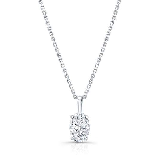 Oval Diamond Solitaire Pendant In A 14k White Gold Fleur De Lis Setting, 0.5ct. T.w. (hi, Si1-si2)