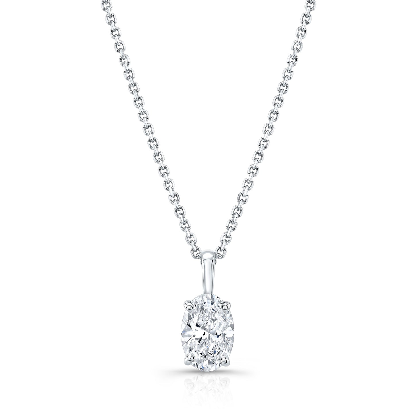 Oval Diamond Solitaire Pendant In A 14k White Gold Fleur De Lis Setting, 3.85ct. T.w. (hi, Si1-si2)