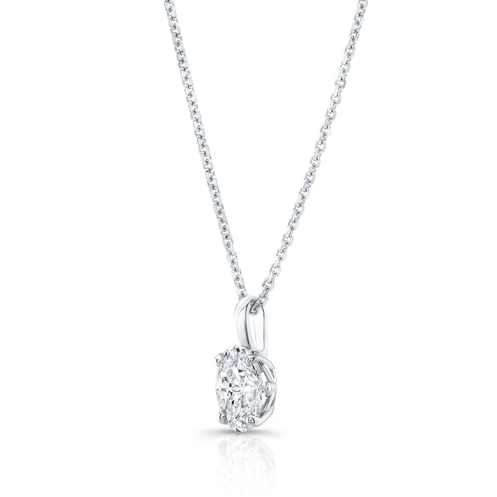 Oval Diamond Solitaire Pendant In A 14k White Gold Fleur De Lis Setting, 0.75ct. T.w. (hi, Si1-si2)