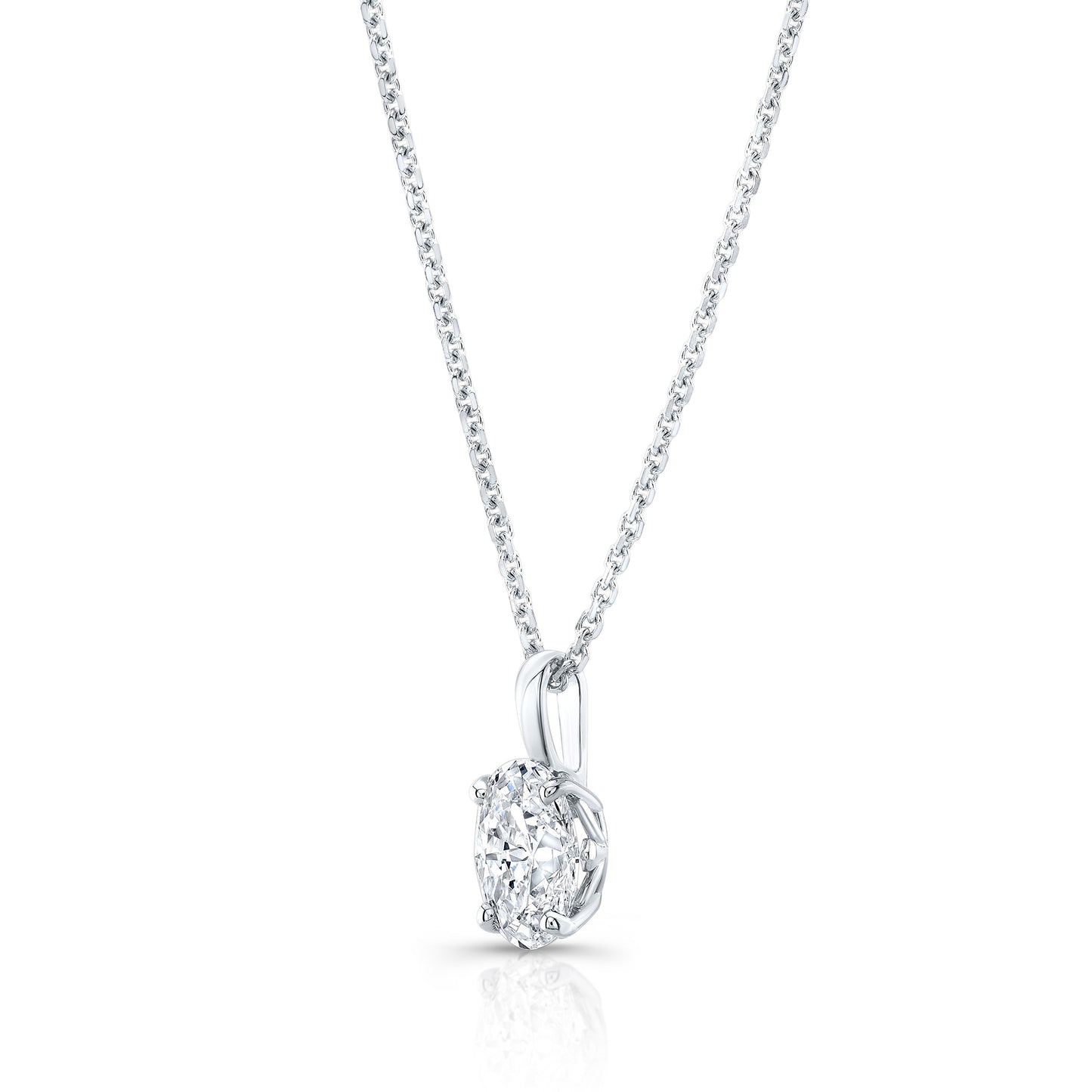 Oval Diamond Solitaire Pendant In A 14k White Gold Fleur De Lis Setting, 3.85ct. T.w. (hi, Si1-si2)
