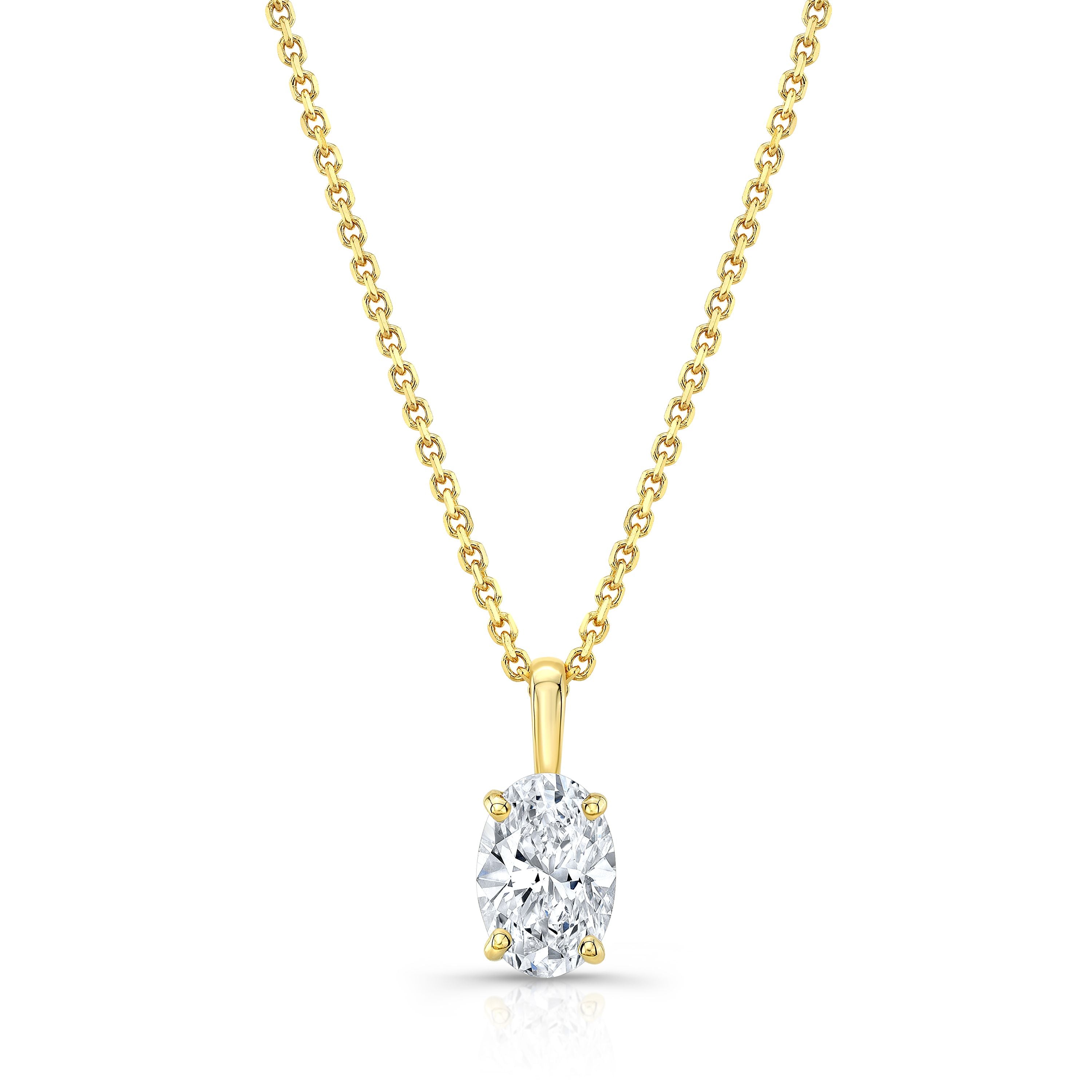 Oval Diamond Solitaire Pendant In A 14k Yellow Gold Fleur De Lis Setting, 1.25ct. T.w. (hi, Si1-si2)