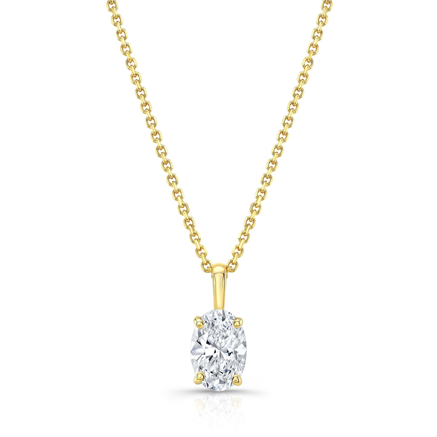 Oval Diamond Solitaire Pendant In A 14k Yellow Gold Fleur De Lis Setting, 0.75ct. T.w. (hi, Vs1-vs2)