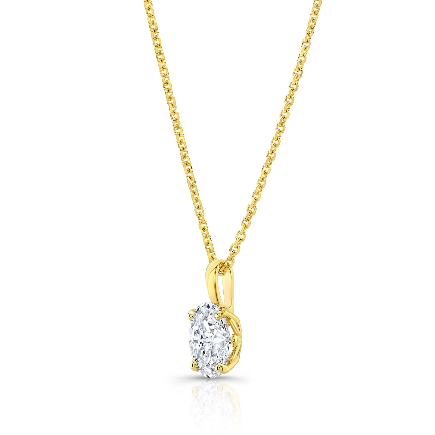 Oval Diamond Solitaire Pendant In A 14k Yellow Gold Fleur De Lis Setting, 0.75ct. T.w. (hi, Vs1-vs2)
