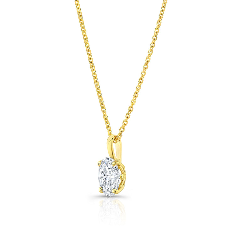 Oval Diamond Solitaire Pendant In A 14k Yellow Gold Fleur De Lis Setting, 0.75ct. T.w. (hi, Vs1-vs2)