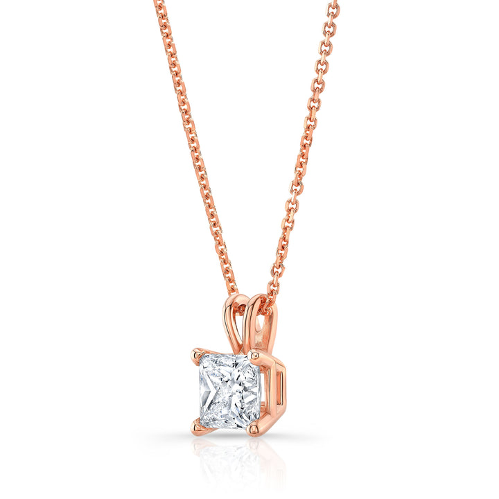 Princess Diamond Solitaire Pendant In A 14k Rose Gold 4-prong Basket Setting, 2ct. T.w. (hi, Si1-si2)