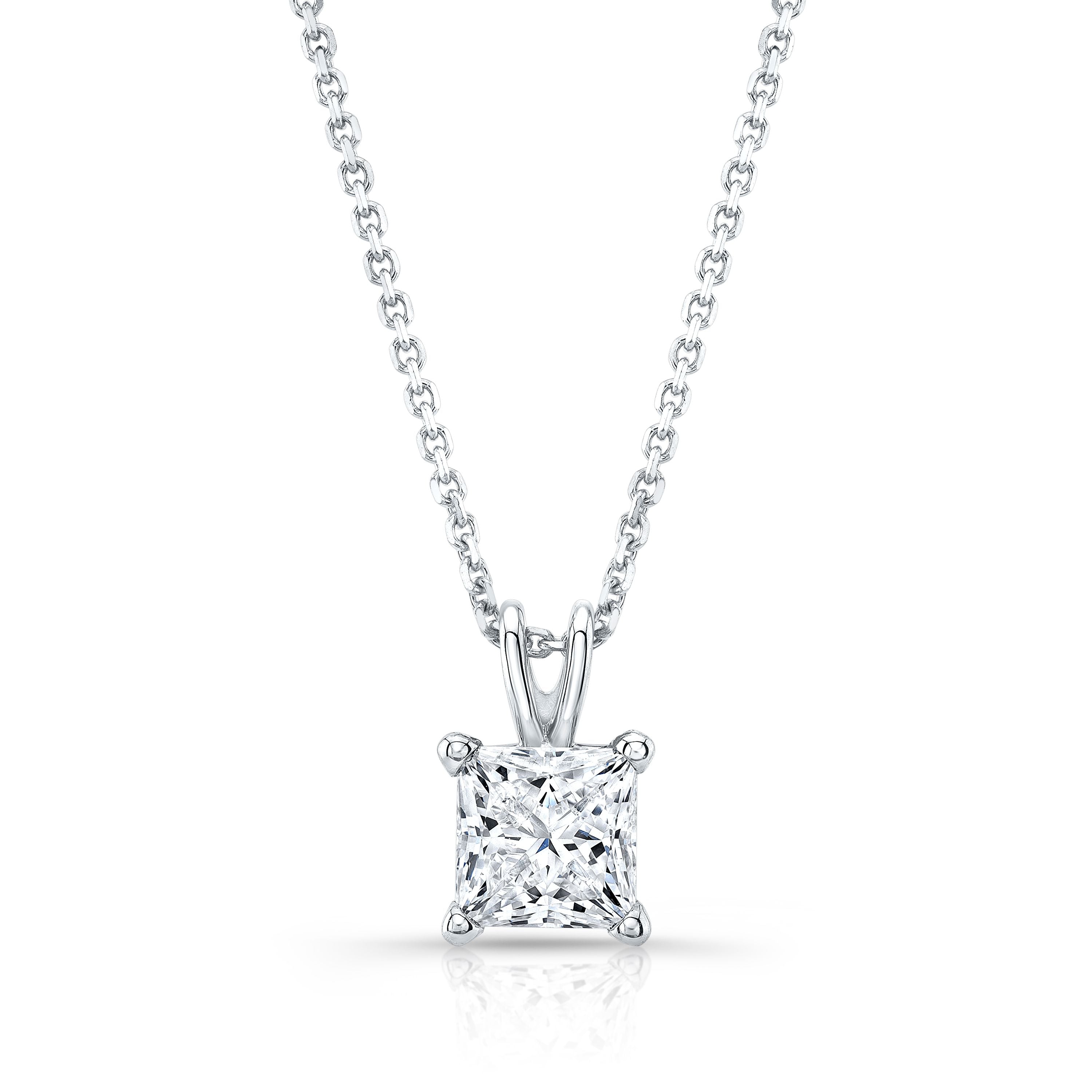 Princess Diamond Solitaire Pendant In A 14k White Gold 4-prong Basket Setting, 1.25ct. T.w. (hi, Si1-si2)