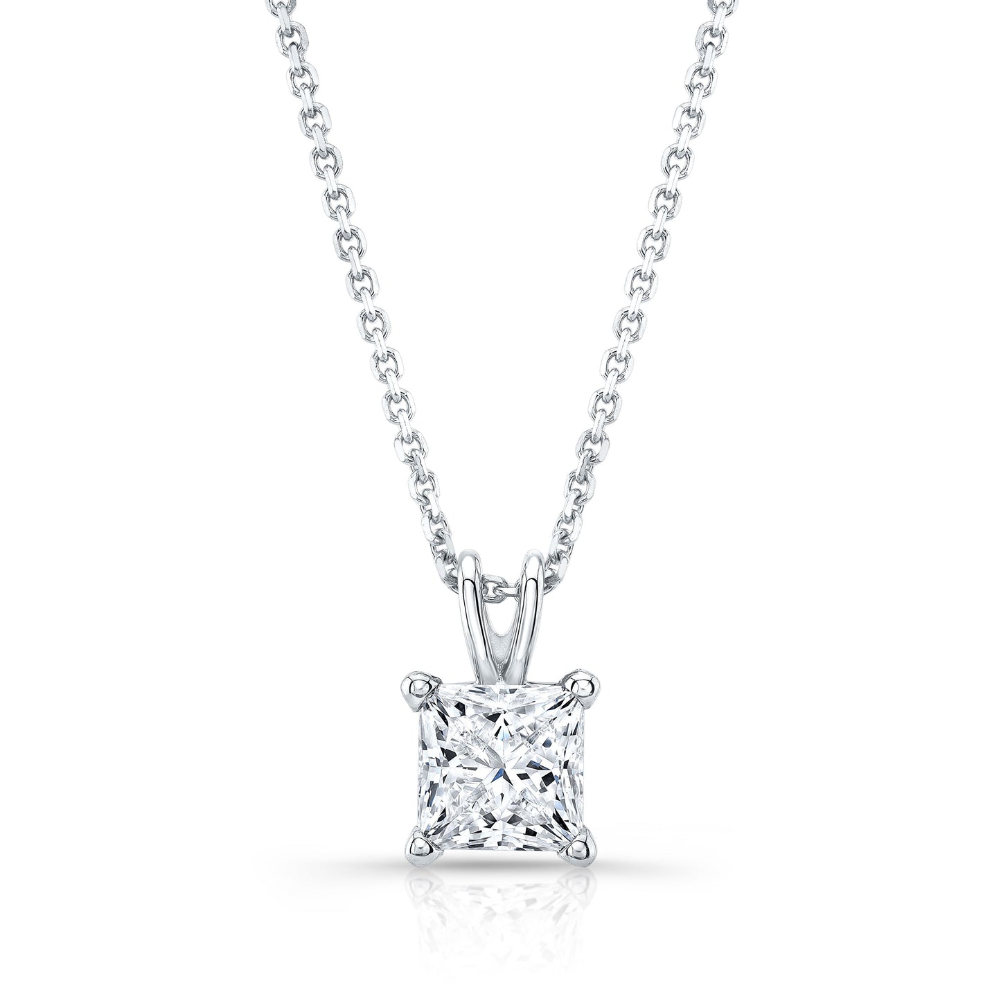 Princess Diamond Solitaire Pendant In A 14k White Gold 4-prong Basket Setting, 1.25ct. T.w. (hi, Si1-si2)