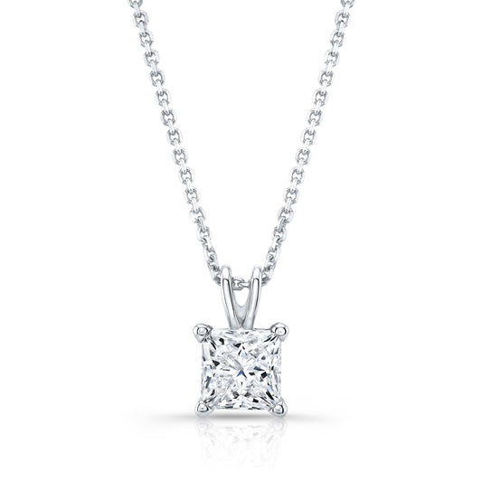 Princess Diamond Solitaire Pendant In A 14k White Gold 4-prong Basket Setting, 1.25ct. T.w. (hi, Si1-si2)