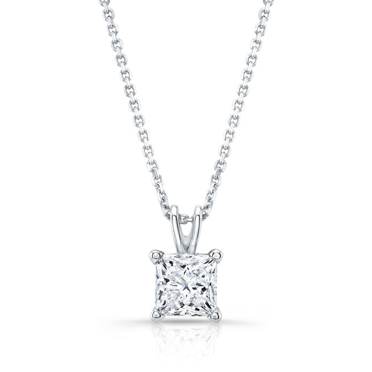 Princess Diamond Solitaire Pendant In A 14k White Gold 4-prong Basket Setting, 3ct. T.w. (hi, Si1-si2)