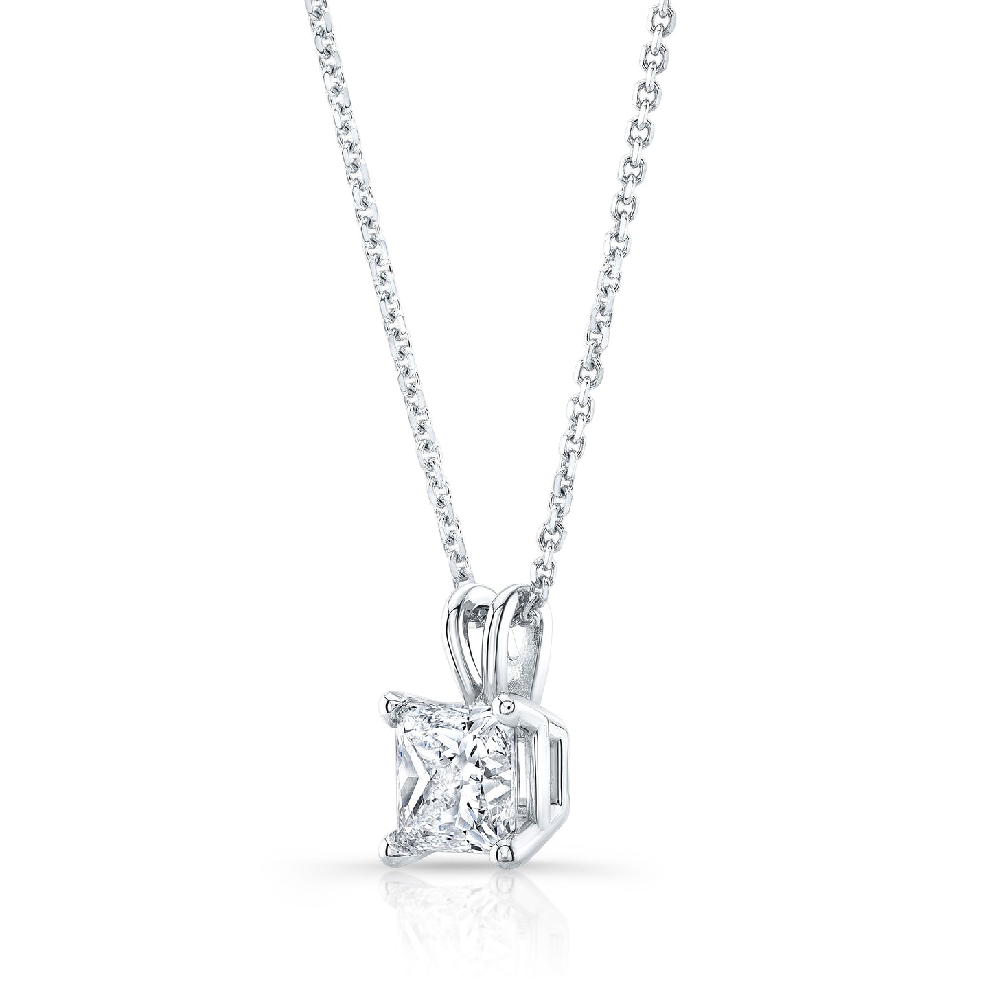 Princess Diamond Solitaire Pendant In A 14k White Gold 4-prong Basket Setting, 1.25ct. T.w. (hi, Si1-si2)