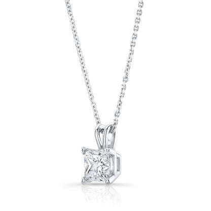 Princess Diamond Solitaire Pendant In A 14k White Gold 4-prong Basket Setting, 3ct. T.w. (hi, Si1-si2)