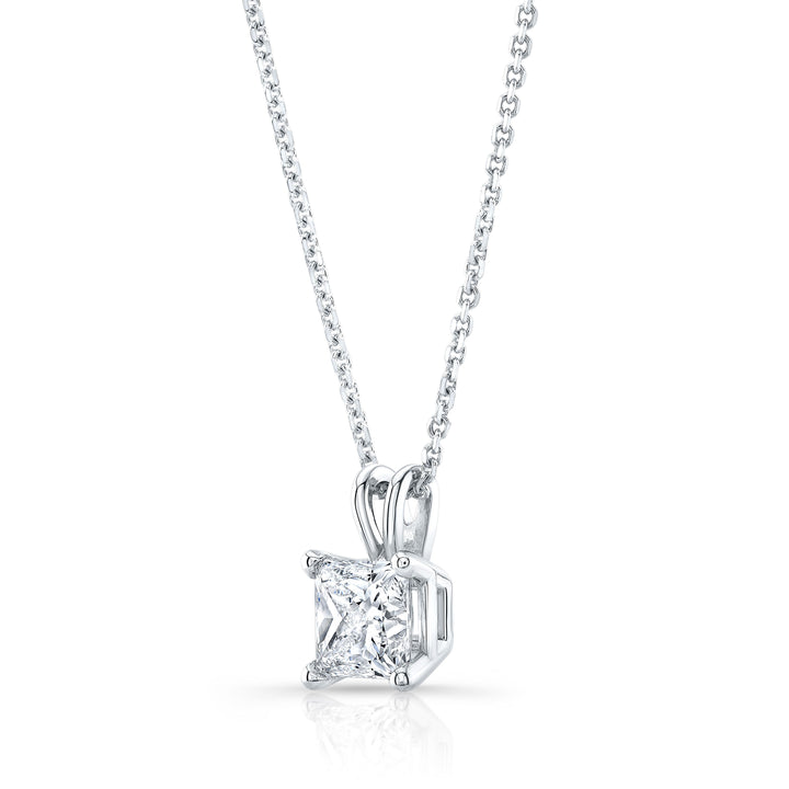 Princess Diamond Solitaire Pendant In A 14k White Gold 4-prong Basket Setting, 0.75ct. T.w. (hi, Si1-si2)