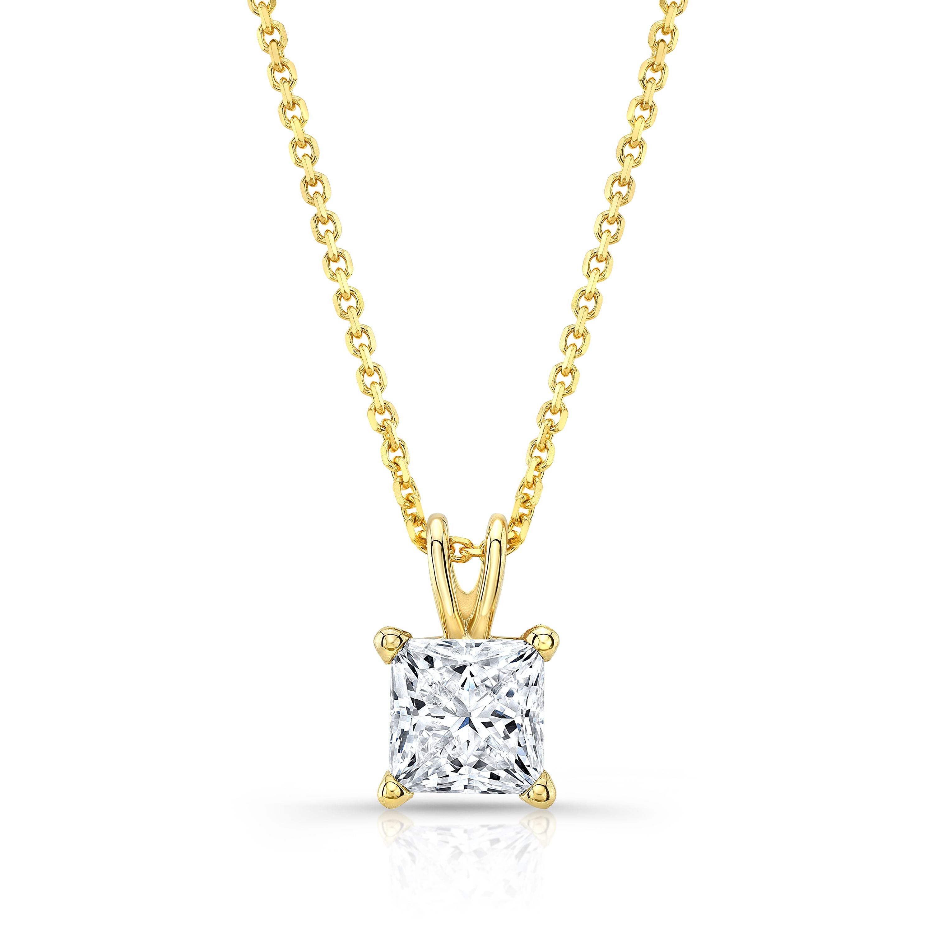Princess Diamond Solitaire Pendant In A 14k Yellow Gold 4-prong Basket Setting, 1ct. T.w. (i, Vs2 Igi)