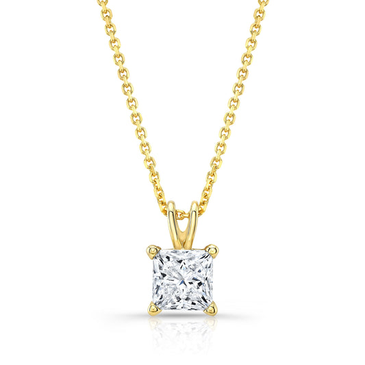 Princess Diamond Solitaire Pendant In A 14k Yellow Gold 4-prong Basket Setting, 0.5ct. T.w. (hi, Si1-si2)