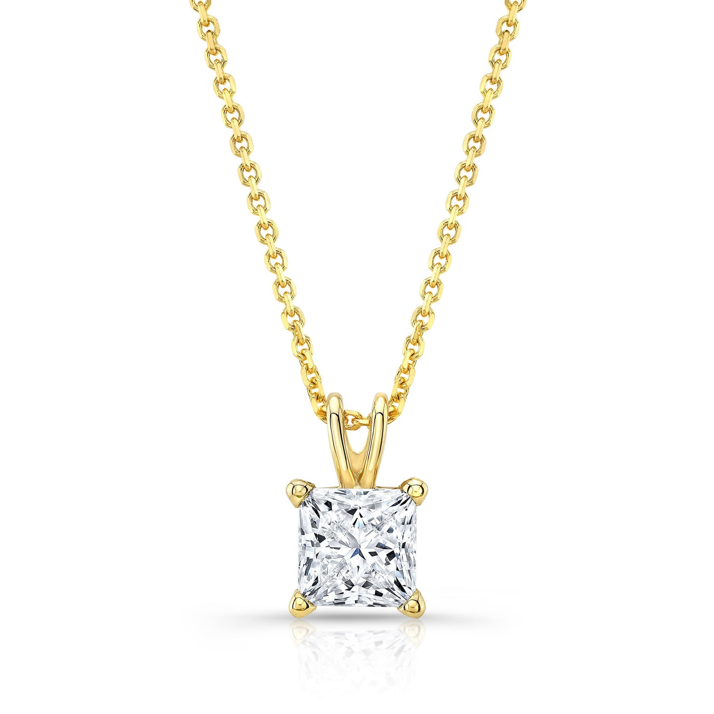 Princess Diamond Solitaire Pendant In A 14k Yellow Gold 4-prong Basket Setting, 0.75ct. T.w. (hi, Si1-si2)