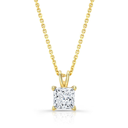 Princess Diamond Solitaire Pendant In A 14k Yellow Gold 4-prong Basket Setting, 1.5ct. T.w. (hi, Si1-si2)