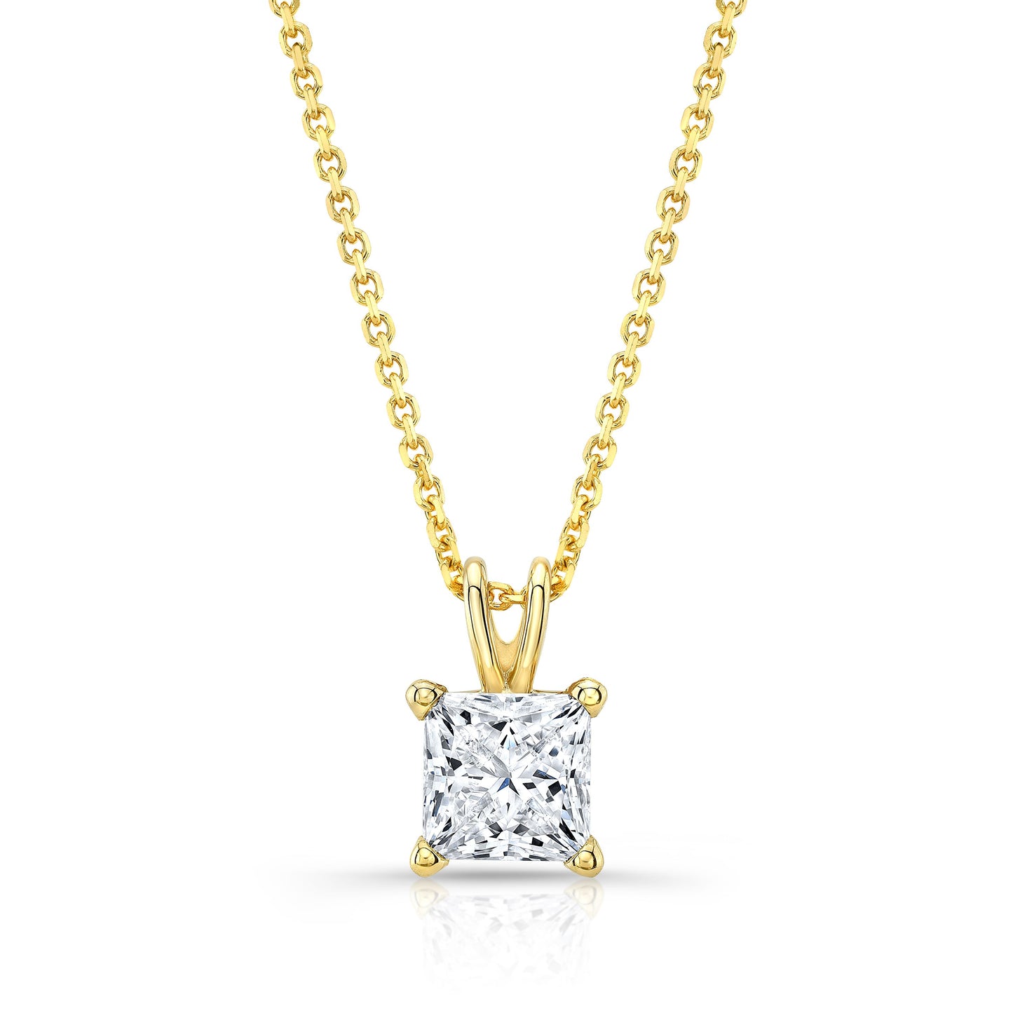 Princess Diamond Solitaire Pendant In A 14k Yellow Gold 4-prong Basket Setting, 1.5ct. T.w. (hi, Si1-si2)