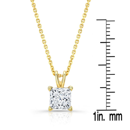 Princess Diamond Solitaire Pendant In A 14k Yellow Gold 4-prong Basket Setting, 1ct. T.w. (hi, Si1-si2)
