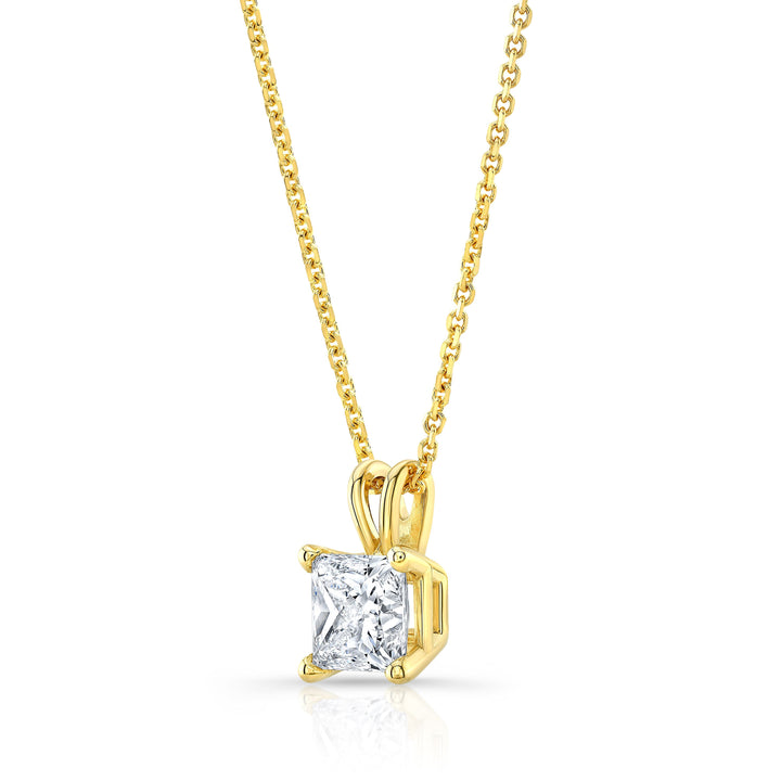 Princess Diamond Solitaire Pendant In A 14k Yellow Gold 4-prong Basket Setting, 0.5ct. T.w. (hi, Si1-si2)