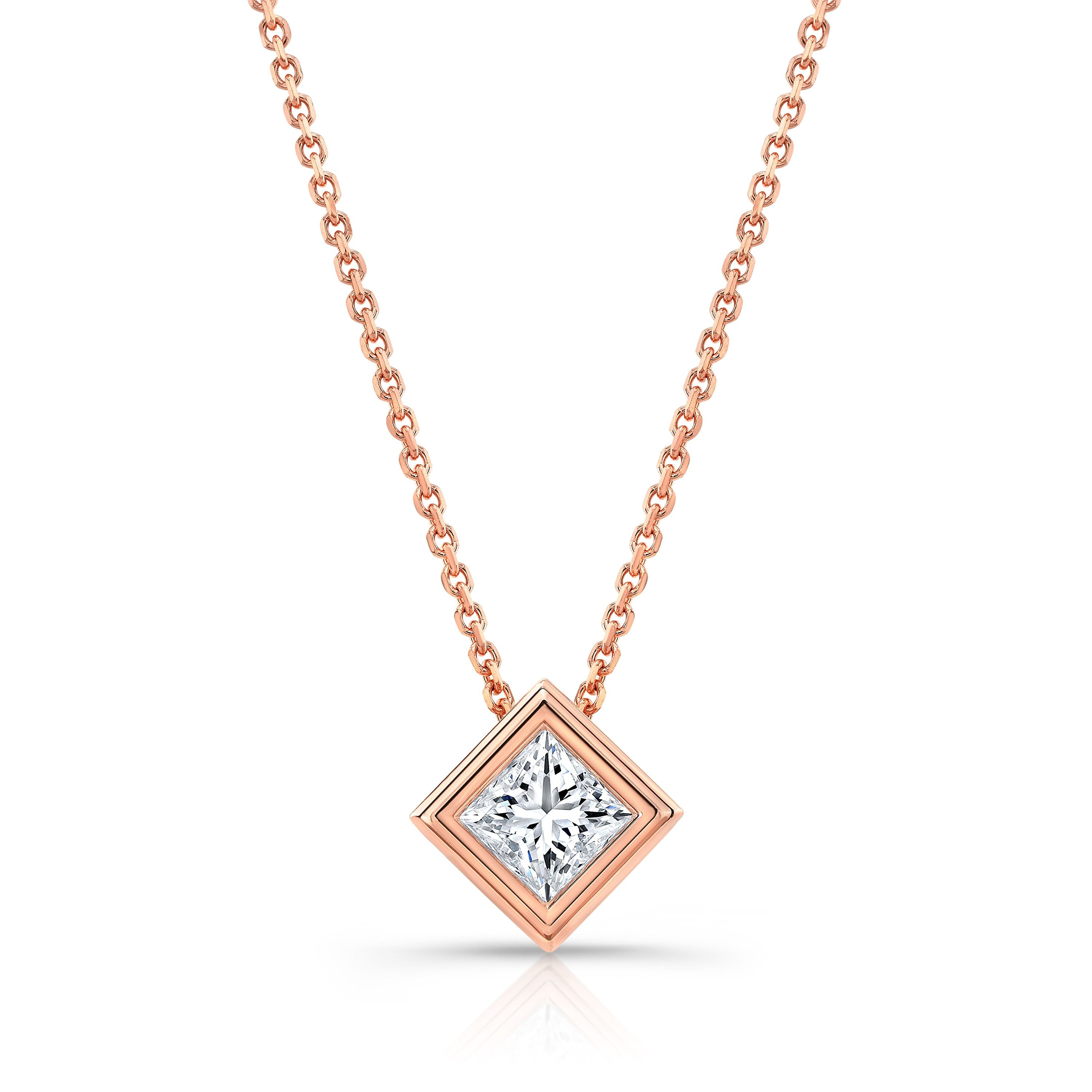 Princess Diamond Solitaire Pendant In A Platinum Bezel Slide Setting, 0.4ct. T.w. (hi, Si1-si2)