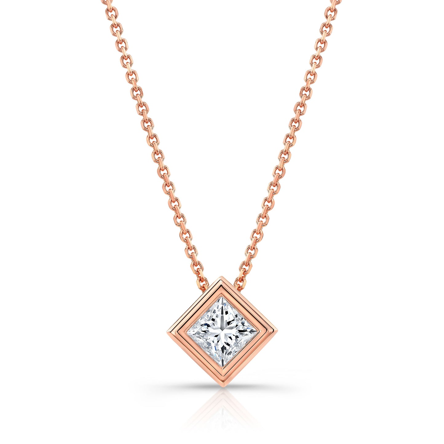 Princess Diamond Solitaire Pendant In A Platinum Bezel Slide Setting, 0.4ct. T.w. (hi, Si1-si2)