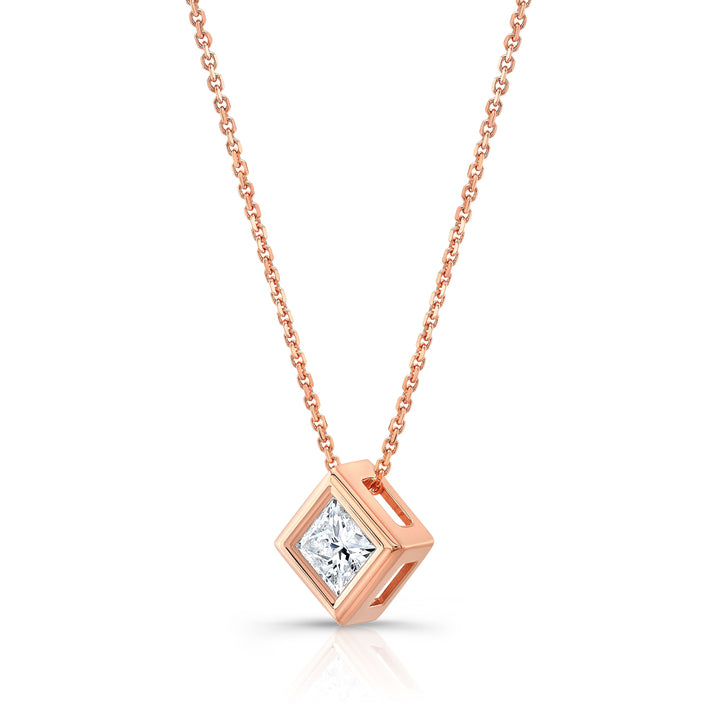 Princess Diamond Solitaire Pendant In A Platinum Bezel Slide Setting, 0.4ct. T.w. (hi, Si1-si2)