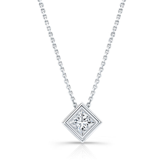 Princess Diamond Solitaire Pendant In A 14k White Gold Bezel Slide Setting, 0.4ct. T.w. (hi, Si1-si2)