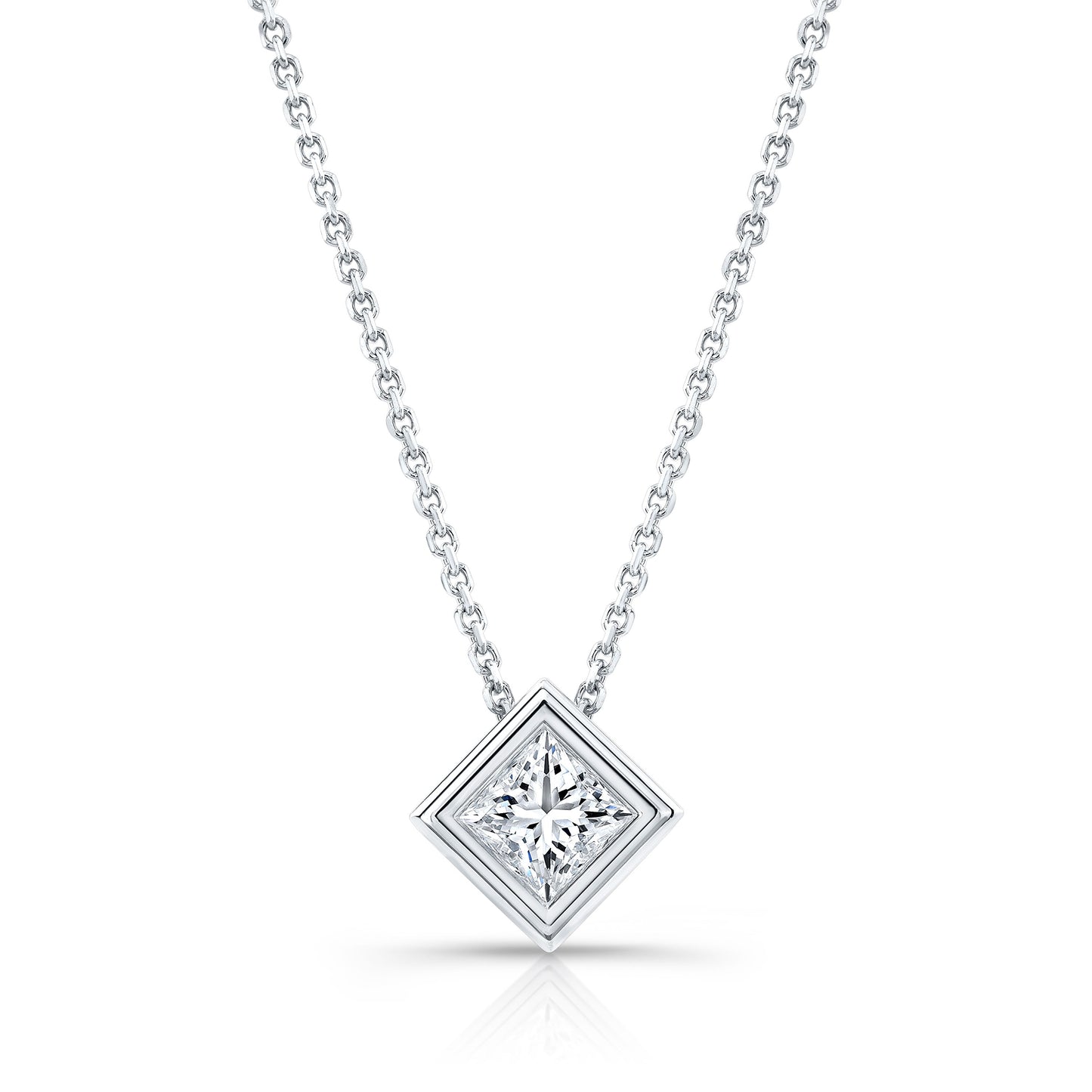 Princess Diamond Solitaire Pendant In A 14k White Gold Bezel Slide Setting, 0.4ct. T.w. (hi, Si1-si2)