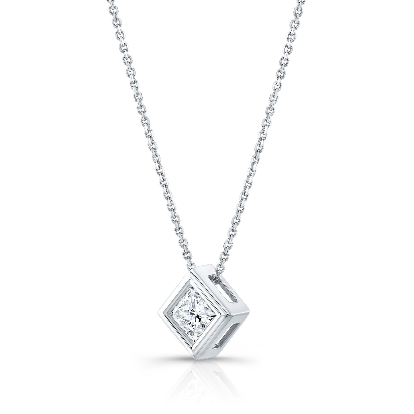 Princess Diamond Solitaire Pendant In A 14k White Gold Bezel Slide Setting, 1.25ct. T.w. (hi, Si1-si2)