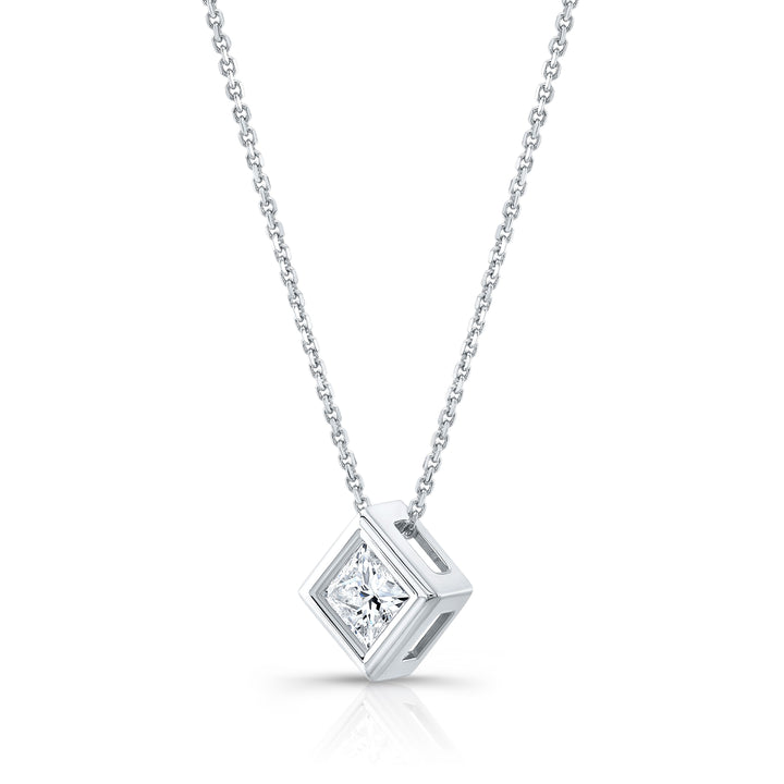 Princess Diamond Solitaire Pendant In A 14k White Gold Bezel Slide Setting, 0.4ct. T.w. (hi, Si1-si2)