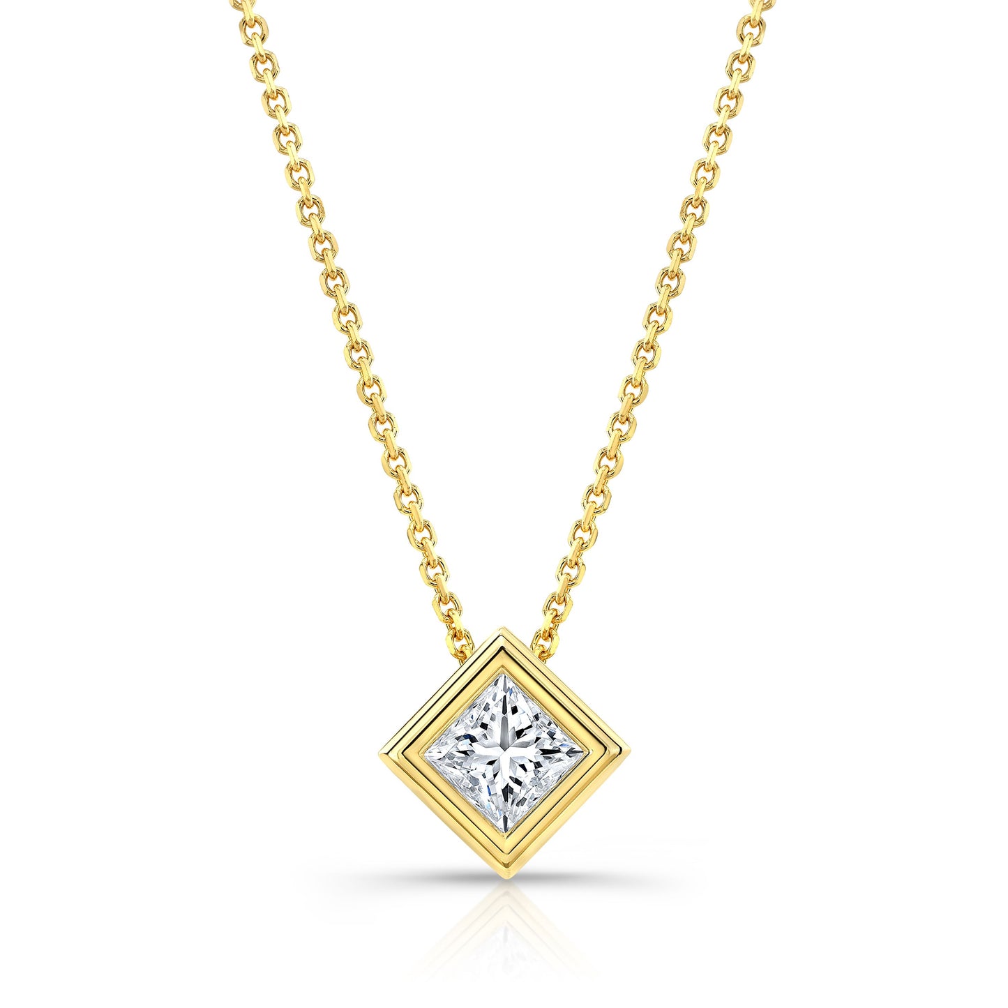 Princess Diamond Solitaire Pendant In A 14k Yellow Gold Bezel Slide Setting, 0.75ct. T.w. (hi, Vs1-vs2)