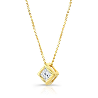Princess Diamond Solitaire Pendant In A 14k Yellow Gold Bezel Slide Setting, 0.75ct. T.w. (hi, Si1-si2)