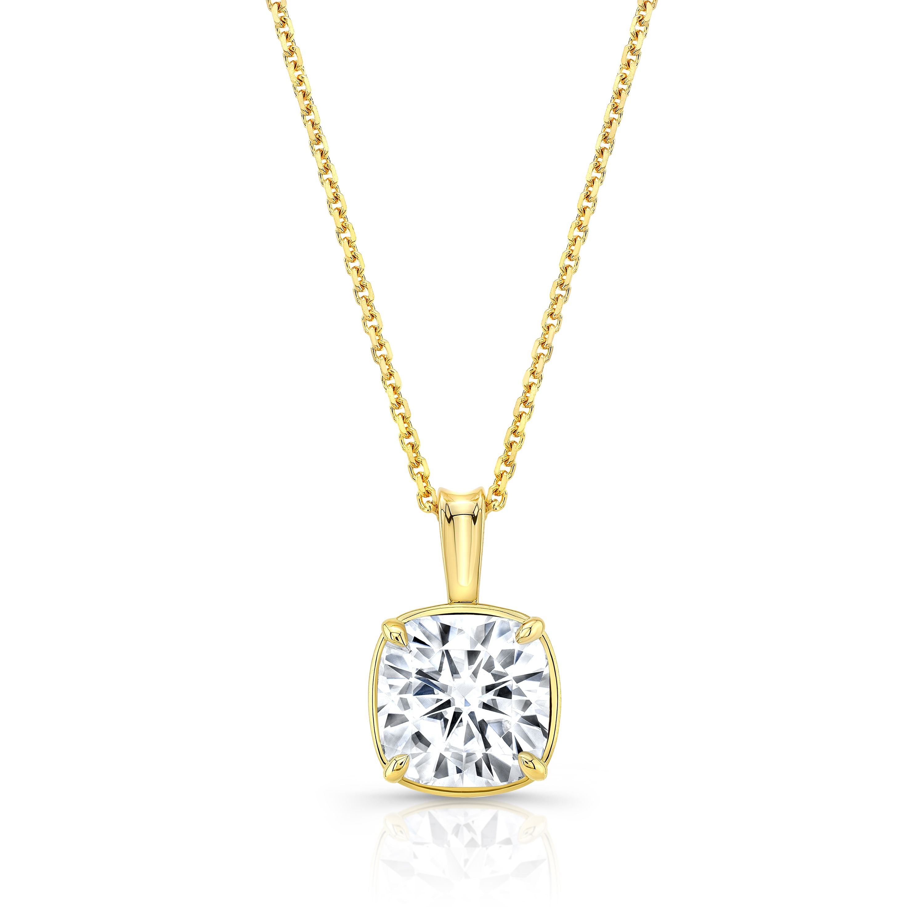 Cushion Diamond Solitaire Pendant In A 14k Yellow Gold 4-prong Leaf Scroll Setting, 2.24ct. T.w. (i, Vs1 Gia)