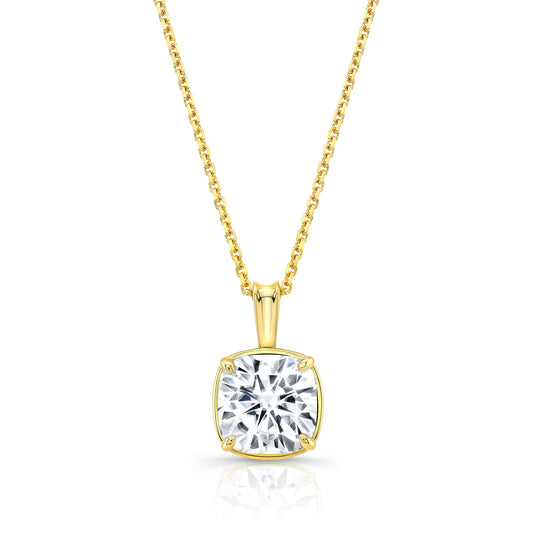 Cushion Diamond Solitaire Pendant In A 14k Yellow Gold 4-prong Leaf Scroll Setting, 2.24ct. T.w. (i, Vs1 Gia)