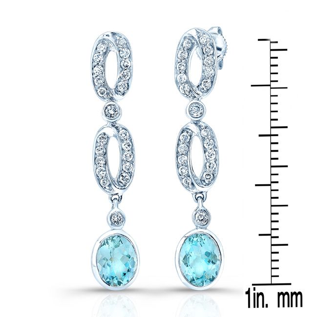 Aquamarine And Diamond Oval Links Dangle Earrings In 14k White Gold (8x6mm)