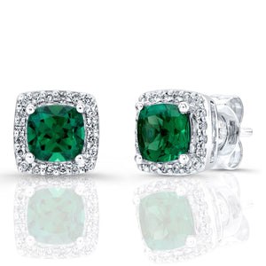 Created Emerald Square Stud Earrings in 14K White Gold | RockHer