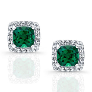 Created Emerald Square Stud Earrings in 14K White Gold – side profile | RockHer