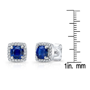 Sapphire Cushion Stud Earrings in 14K White Gold – scale reference | RockHer