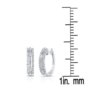 Diamond Baguette And Round Brilliant Multi-row Oval Hinged Hoop Earring in 14K White Gold – scale reference | RockHer