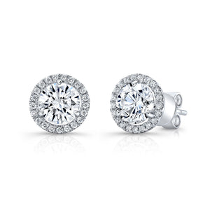 Natural Diamond Round Brilliant Three Prong Martini Stud Earrings in 14K White Gold, 10 ct. t.w. | RockHer