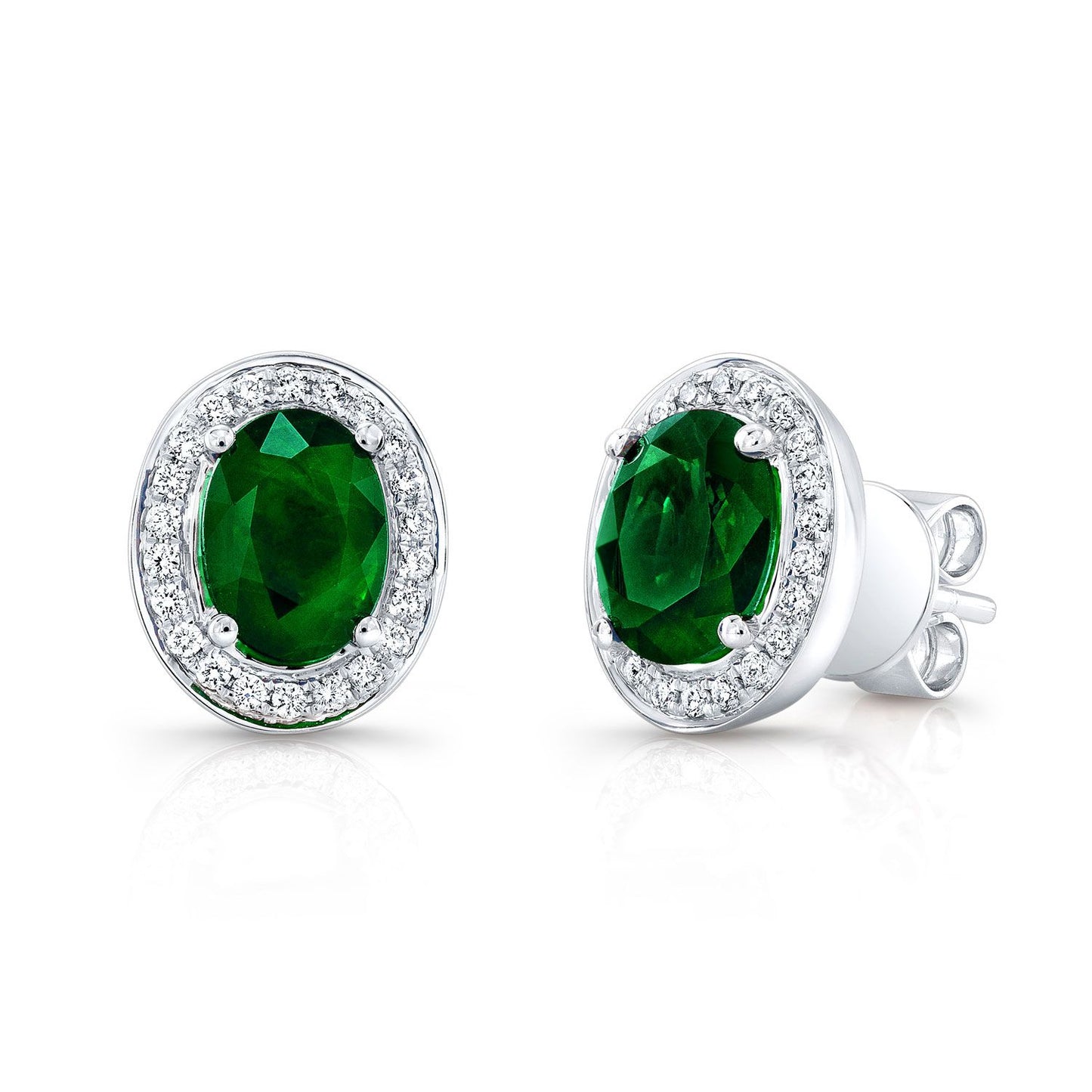 Emerald Oval And Diamond Earrings In 14k White Gold (8x6mm)